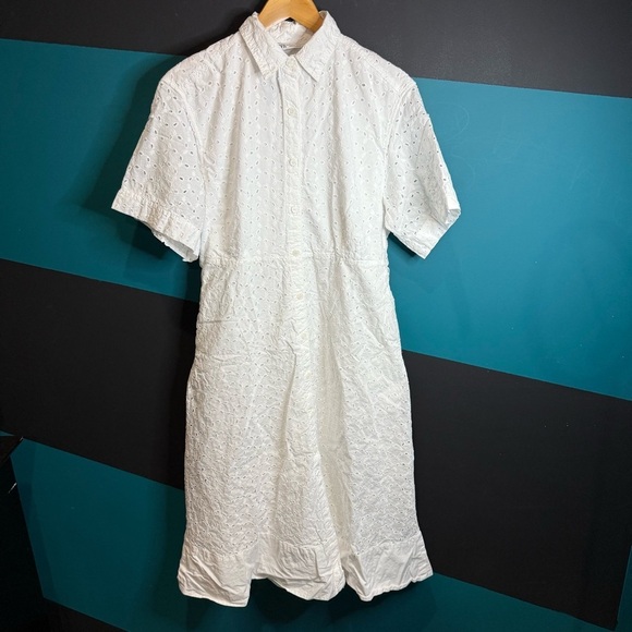 Zara White Midi Dress with Collar 100% Cotton - Picture 6 of 16